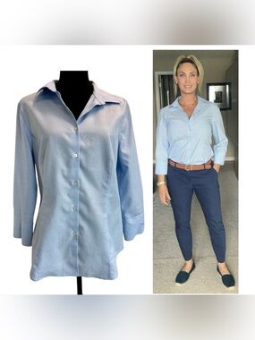 Talbots Light Blue Wrinkle Resistant ButtonFront shirt Blouse 12 NWOT 3/4 sleeve